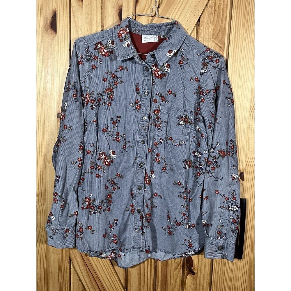Anthropologie Building 18 Corduroy Floral Button Down Shirt Women's Size 4 Top